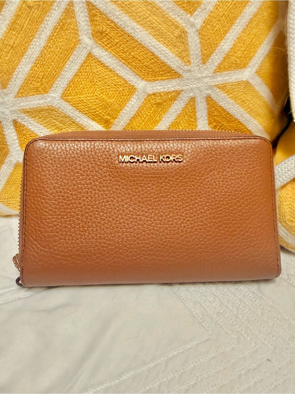 Michael Kors Brown Leather Zip-Around Wallet with Gold Hardware